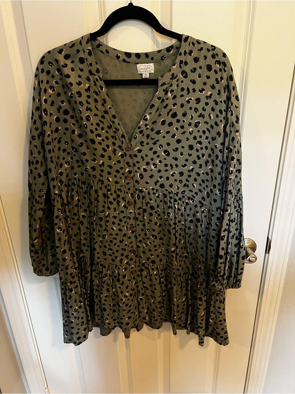 Mud Pie Olive Green Leopard-Spot Button Tunic